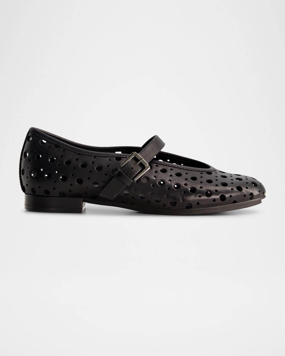 Perforated Leather Mary Jane Ballerina Flats